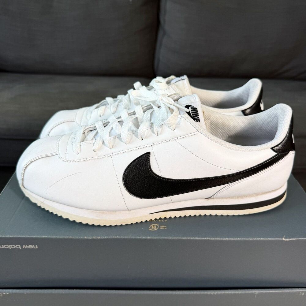 Nike Cortez White Black Classic Leather Sneakers Men's Size 13